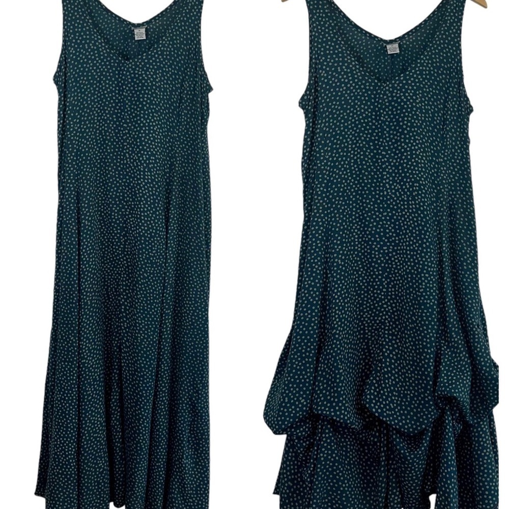 Just Jill Maxi Tank Dress Adjustable Balloon Hem Blue Polka Dot Size Med Boho